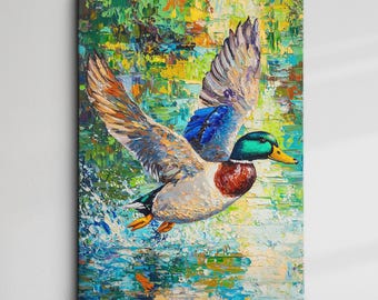 Beautiful Duck Oil Painting Wall Art Framed Canvas Poster Print, Home Decor Room, Nature Bird Canvas, Duck Lover Gift Idea