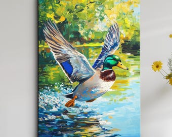 Beautiful Duck Oil Painting Wall Art Framed Canvas Poster Print, Home Decor Room, Nature Bird Canvas, Duck Lover Gift Idea