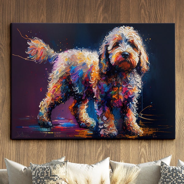 Colorful Cockapoo Dog Pet Abstract Modern Oil Painting Wall Art, Framed Canvas Poster Print, Home Kitchen Office Room Decor, Gifts