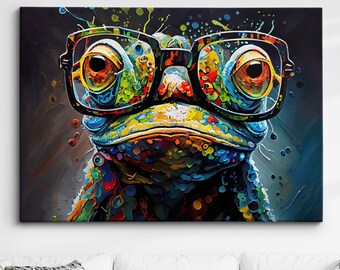 手書き油絵 Glasses Frog 絵画 インテリア 油彩画 手書き油絵 Glasses Frog 絵画 インテリア 油彩画 【公式通販】