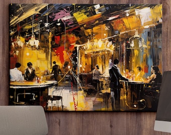 Street Bar Modern Abstract Pub Colorful Painting Handmade Drinks Wall Art Framed Canvas Poster Print, Home/Office Room Decor, Gifts