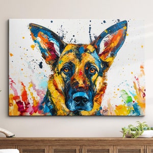 Colorful German Shepherd Dog Pet Abstract Modern Oil Painting Wall Art, Framed Canvas Poster Print, Home Kitchen Office Room Decor, Gifts