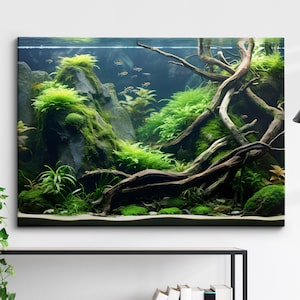 Fish Tank Water Aquascape Feature Aquatic Fish Lover Wall Art Framed Canvas Poster Print  Home Office Bedroom Games Room Decor Gift Idea