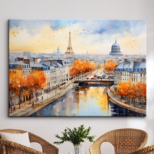 Paris France Eiffel Tower Cityscape Landmark Oil Painting Watercolor Wall Art, Framed Canvas Poster Print, Home Office Room Decor, Gifts