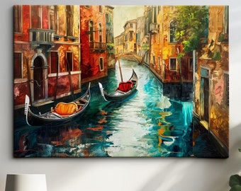 Venice Italy Gondola Boat River Landmark Oil Painting Watercolor Wall Art Framed Calming Canvas Poster Print Home/Office Room Decor Gifts