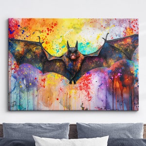 Abstract Bat Wild Animal Colorful Oil Painting Paint Splatter Wall Art Framed Canvas Poster Print Home Living Room Decor Fun Gift