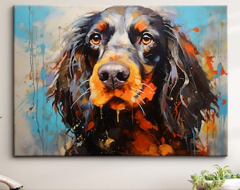 English Cocker Spaniel Dog Pet Abstract Modern Oil Painting Wall Art Framed Canvas Poster Print Home Kitchen Living Room Decor Dog Gift Idea