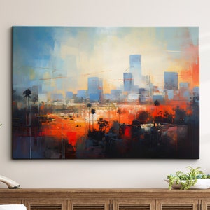 Los Angeles Abstract Skyline California Landmark Oil Painting Watercolor Wall Art Framed Canvas Poster Print Home Living Room Decor Gift