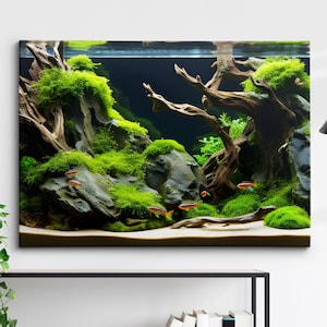 Fish Tank Water Aquascape Feature Aquatic Fish Lover Wall Art Framed Canvas Poster Print, Home Office Bedroom Games Room Decor Gift Idea