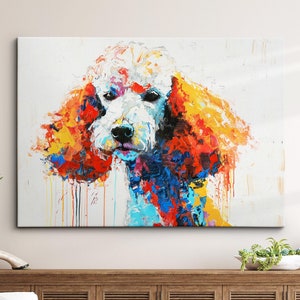 Colorful Poodle Dog Pet Abstract Modern Oil Painting Wall Art, Framed Canvas Poster Print, Home Kitchen Office Room Decor, Gifts
