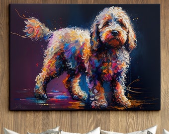 Colorful Cockapoo Dog Pet Abstract Modern Oil Painting Wall Art  Framed Canvas Poster Print  Home Kitchen Office Room Decor  Gifts