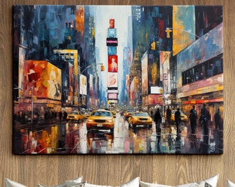 New York City Street Landmark Oil Painting Style Wall Art, Framed Calming Canvas Poster Print Home/Office Room Decor Gifts