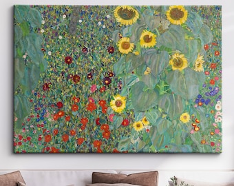 Farm Garden with Sunflowers Gustav Klimt Abstract Oil Painting Wall Art Framed Canvas Poster Print Home Kitchen Office Living Bedroom Decor