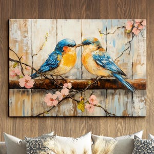 Eurasian blue Birds Abstract Bird Oil Painting Splatter Style Pet Animal Flying Wall Art Framed Canvas Poster Home/Office Room Decor Gift