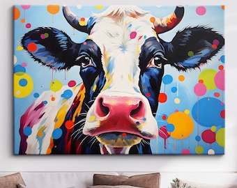 Colorful Cow Wild Animal Abstract Oil Painting Paint Splatter