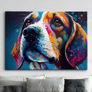 Beagle Abstract Dog Pet Animal Painting Splatter Wall Art, Framed Canvas Poster Print, Home Kitchen Office Room Decor, Family Gifts