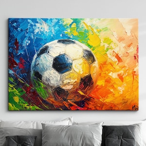 Football Abstract Oil Painting Sports Soccer Ball Wall Art Framed Canvas Poster Print Home Teen Children's Bedroom Room Decor Idea Gifts
