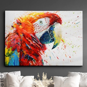 Colorful Parrot Abstract Modern Animal Oil Painting Wall Art Framed Canvas Poster Print Home Kitchen Office Room Decor Bird Gift Ideas
