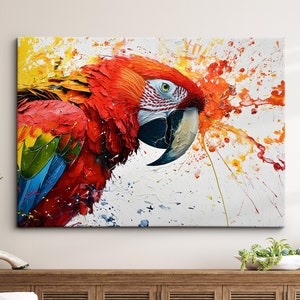 Colorful Parrot Abstract Modern Animal Oil Painting Wall Art Framed Canvas Poster Print Home Kitchen Office Room Decor Bird Gift Ideas