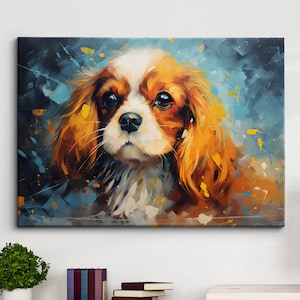 Cavalier King Charles Spaniel Crown Dog Pet Abstract Modern Painting Wall Art, Framed Canvas Poster Print, Home Kitchen Office Room Decor