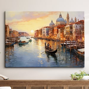 Venice Italy Gondola Boat River Landmark Oil Painting Watercolor Wall Art Framed Calming Canvas Poster Print Home/Office Room Decor Gifts