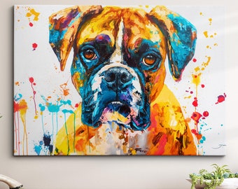 Colorful Boxer Dog Pet Abstract Modern Oil Painting Wall Art