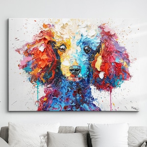 Colorful Poodle Dog Pet Abstract Modern Oil Painting Wall Art, Framed Canvas Poster Print, Home Kitchen Office Room Decor, Gifts