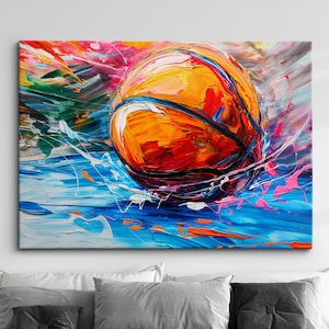 Basketball Abstract Oil Painting Sports Basketball Wall Art Framed Canvas Poster Print Home Teen Children's Bedroom Room Decor Idea Gifts
