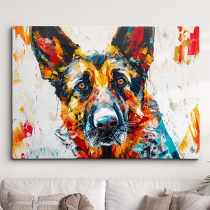 Colorful German Shepherd Dog Pet Abstract Modern Oil Painting Wall Art, Framed Canvas Poster Print, Home Kitchen Office Room Decor, Gifts