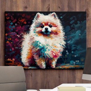 Colorful Pomeranian Dog Pet Abstract Modern Oil Painting Wall Art  Framed Canvas Poster Print  Home Kitchen Office Room Decor  Gifts