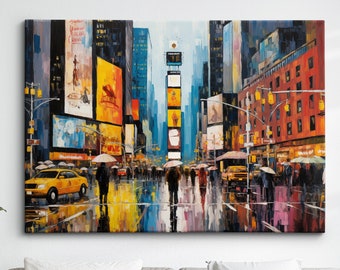 New York City Street Landmark Oil Painting Style Wall Art, Framed Calming Canvas Poster Print Home/Office Room Decor Gifts