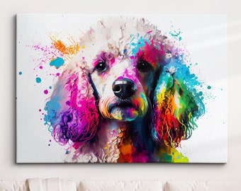 Poodle Abstract Dog Pet Animal Painting Splatter Wall Art, Framed Canvas Poster Print, Home Kitchen Office Room Decor, Family Gifts