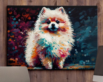 Colorful Pomeranian Dog Pet Abstract Modern Oil Painting Wall Art, Framed Canvas Poster Print, Home Kitchen Office Room Decor, Gifts