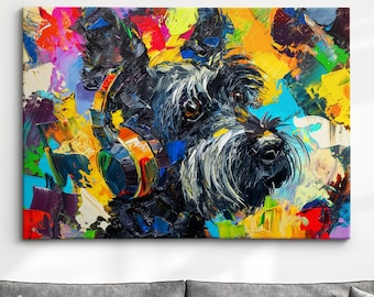 Yorkshire Terrier With Headphones Dog Pet Modern Painting Splatter Wall Art Framed Canvas Poster Print Home Kitchen Office Room Decor Gifts