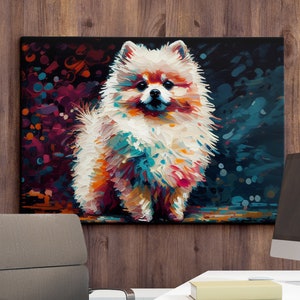 Colorful Pomeranian Dog Pet Abstract Modern Oil Painting Wall Art, Framed Canvas Poster Print, Home Kitchen Office Room Decor, Gifts