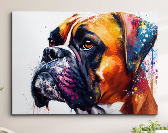 Boxer Abstract Dog Pet Animal Painting Splatter Wall Art, Framed Canvas Poster Print, Home Kitchen Office Room Decor, Family Gifts