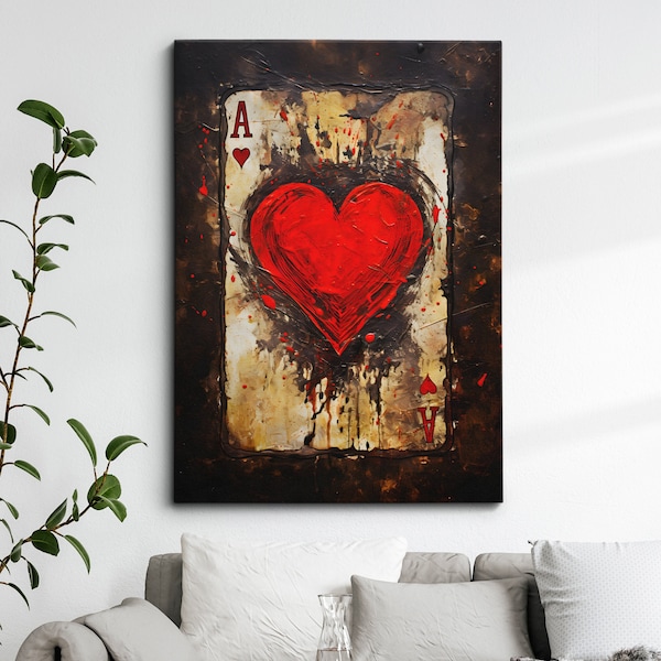 Ace Of Hearts Playing Card Poker Games Abstract Oil Painting Wall Art, Framed Canvas Poster Print, Home Kitchen Office Room Decor, Gifts