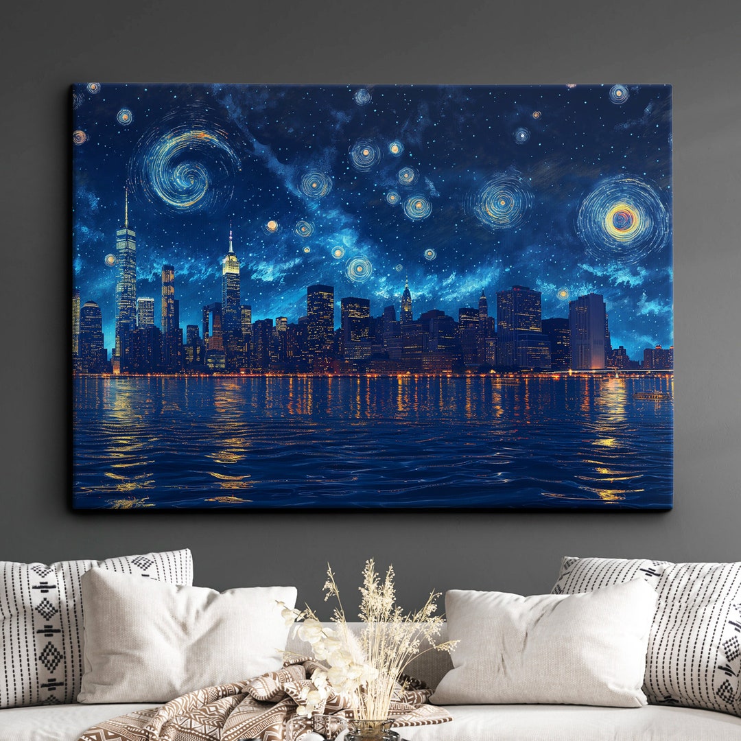 Van Gogh New York City Skyline Starry Night Landmark Oil Painting