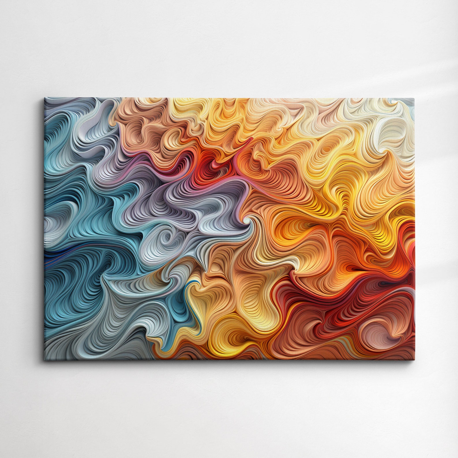 Colorful Pastel Waves Abstract Oil Painting Splatter Style Wall Art ...