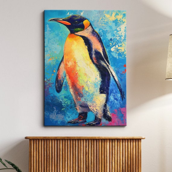 Beautiful Penguin Abstract Bird Animal Sea Oil Painting Splatter