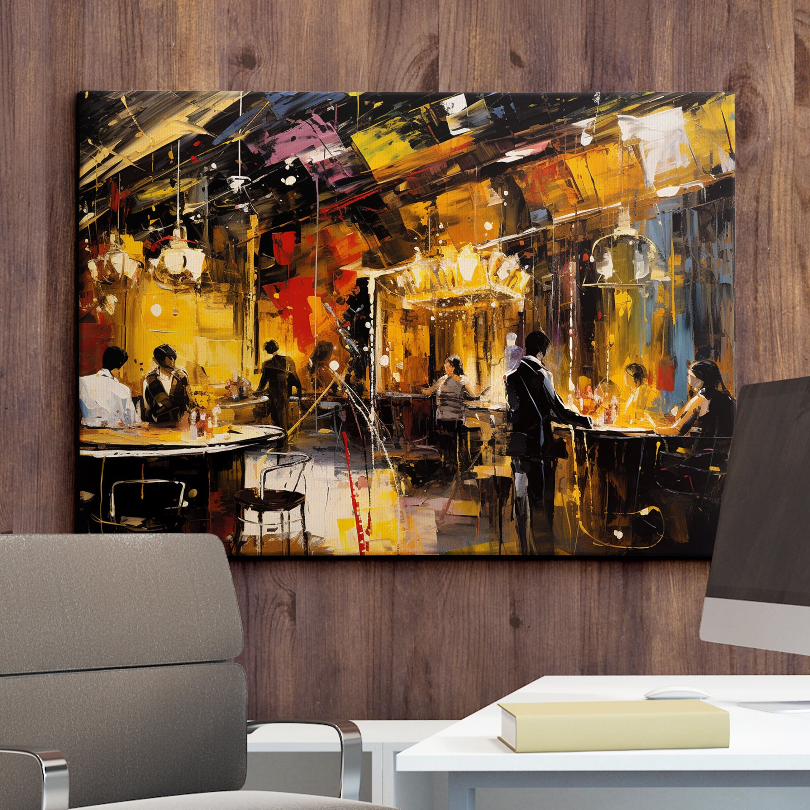 Street Bar Modern Abstract Pub Colorful Painting Handmade Drinks
