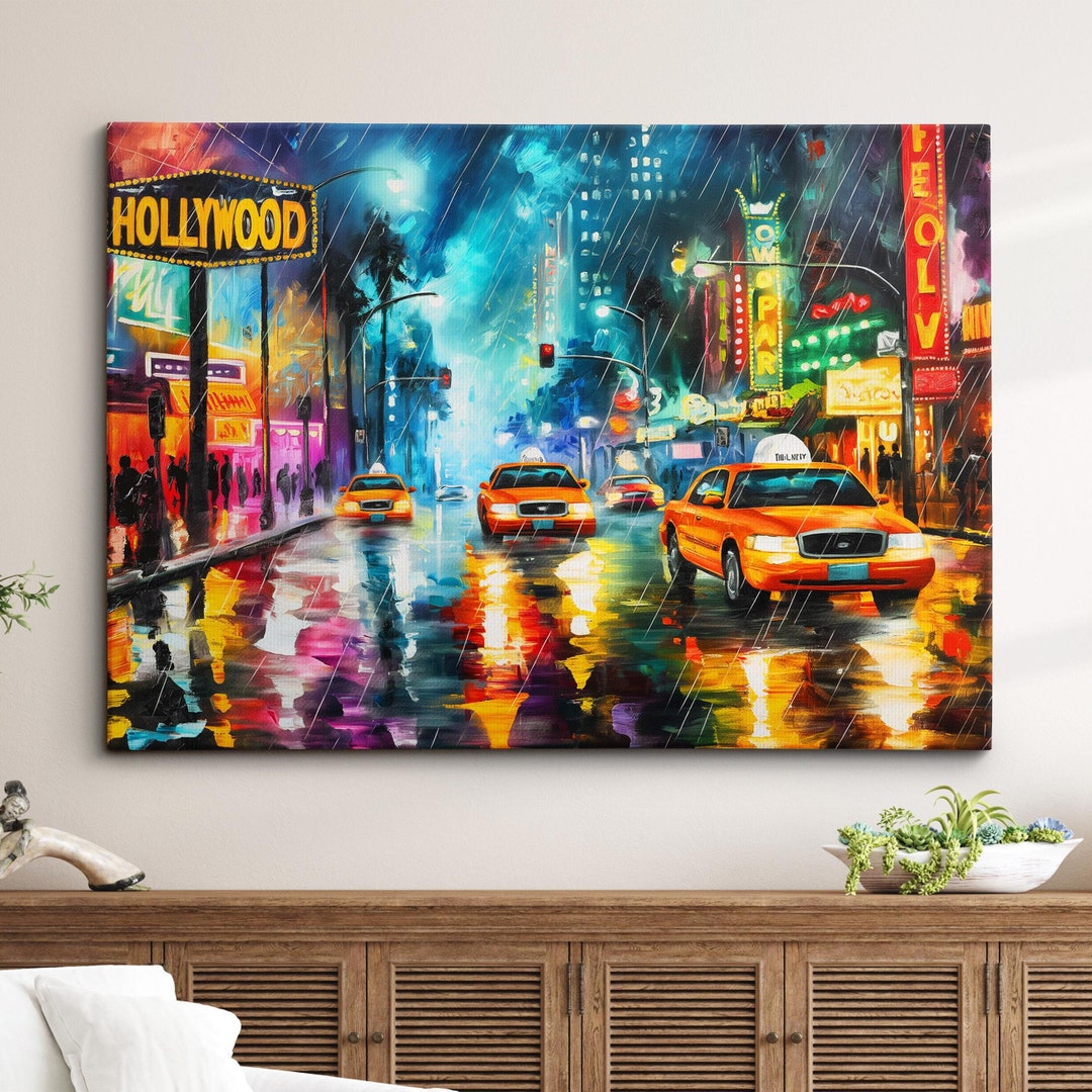 Abstract Los Angeles Hollywood Street California Oil Painting Wall Art ...