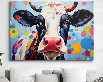 Colorful Cow Wild Animal Abstract Oil Painting Paint Splatter