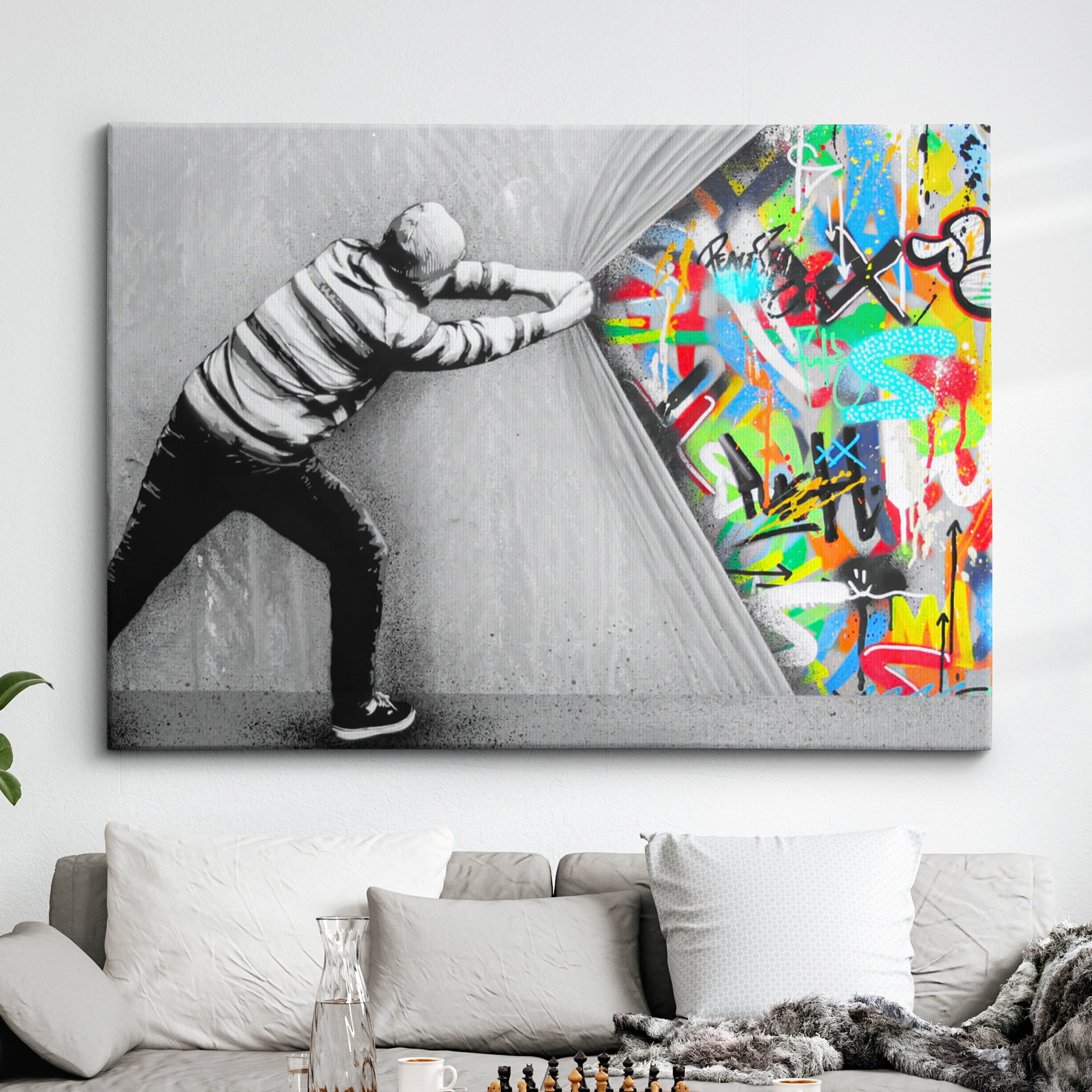 Behind the Curtain Graffiti Banksy Abstract Modern Painting Wall