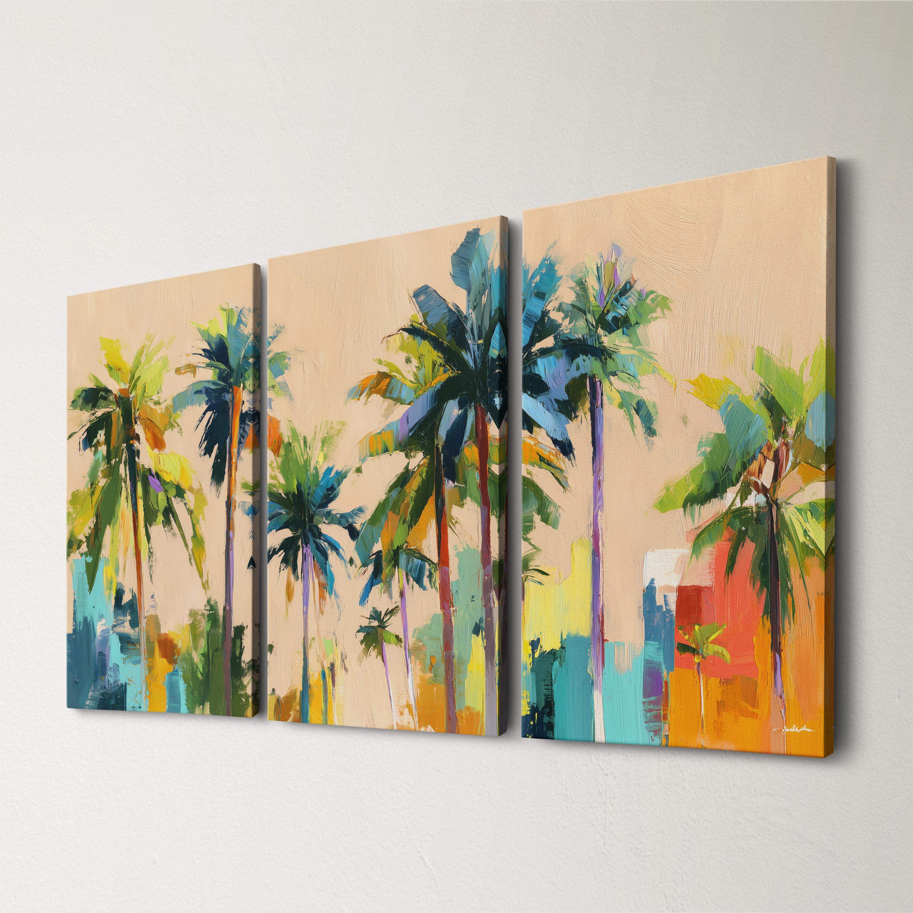 Abstract Palm Trees Wall Art, Tropical Canvas Decor, Contemporary