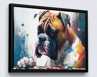 Boxer Playing Poker Dog Pet Abstract Modern Painting Wall Art