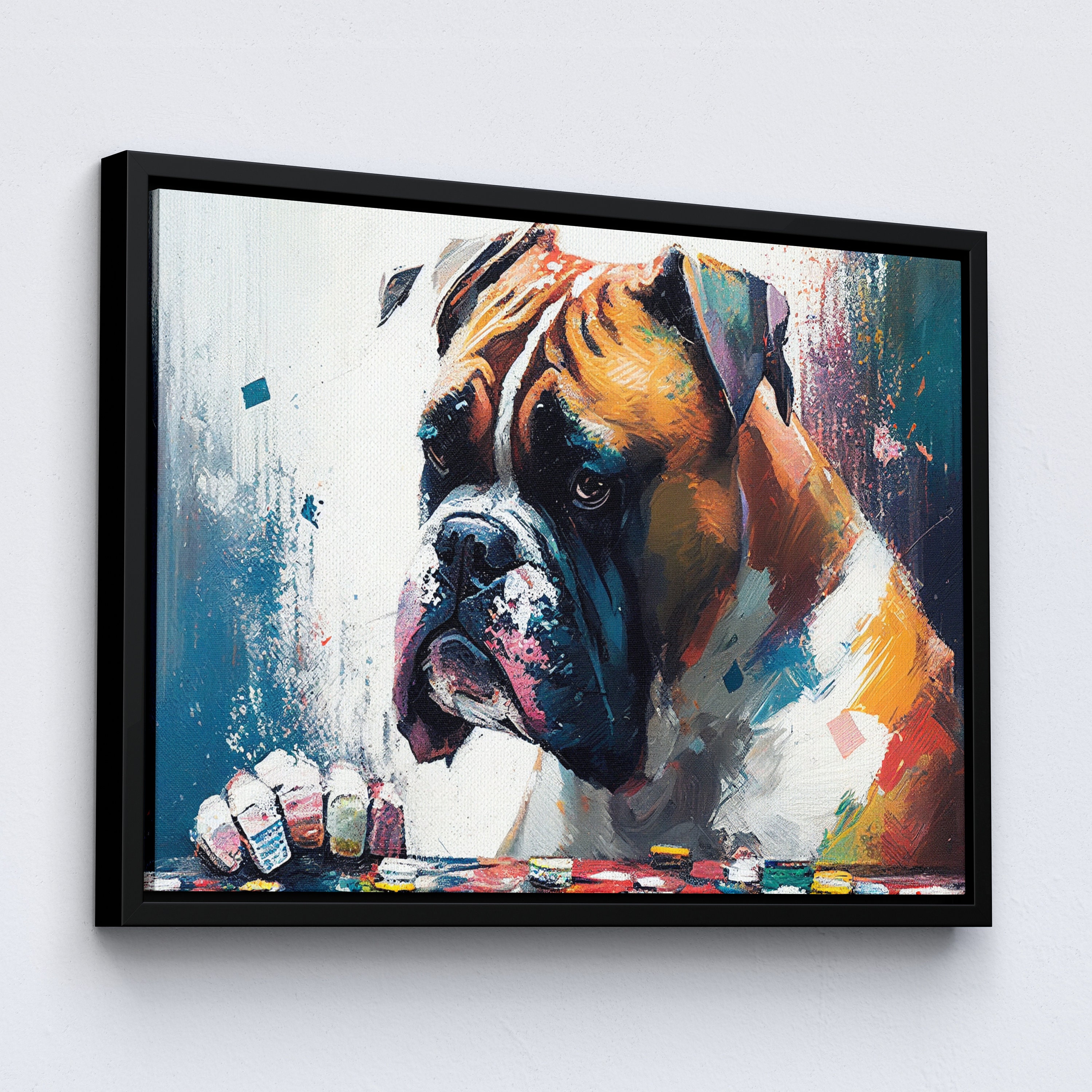 Boxer Playing Poker Dog Pet Abstract Modern Painting Wall Art