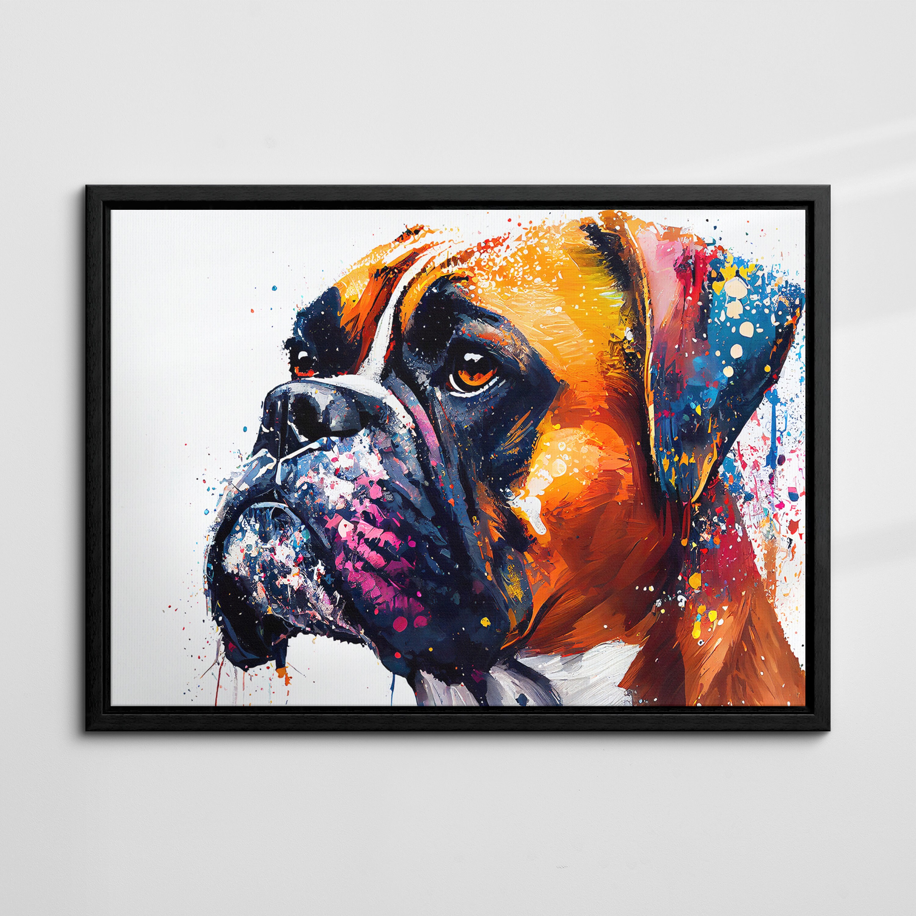 Boxer Abstract Dog Pet Animal Painting Splatter Wall Art, Framed