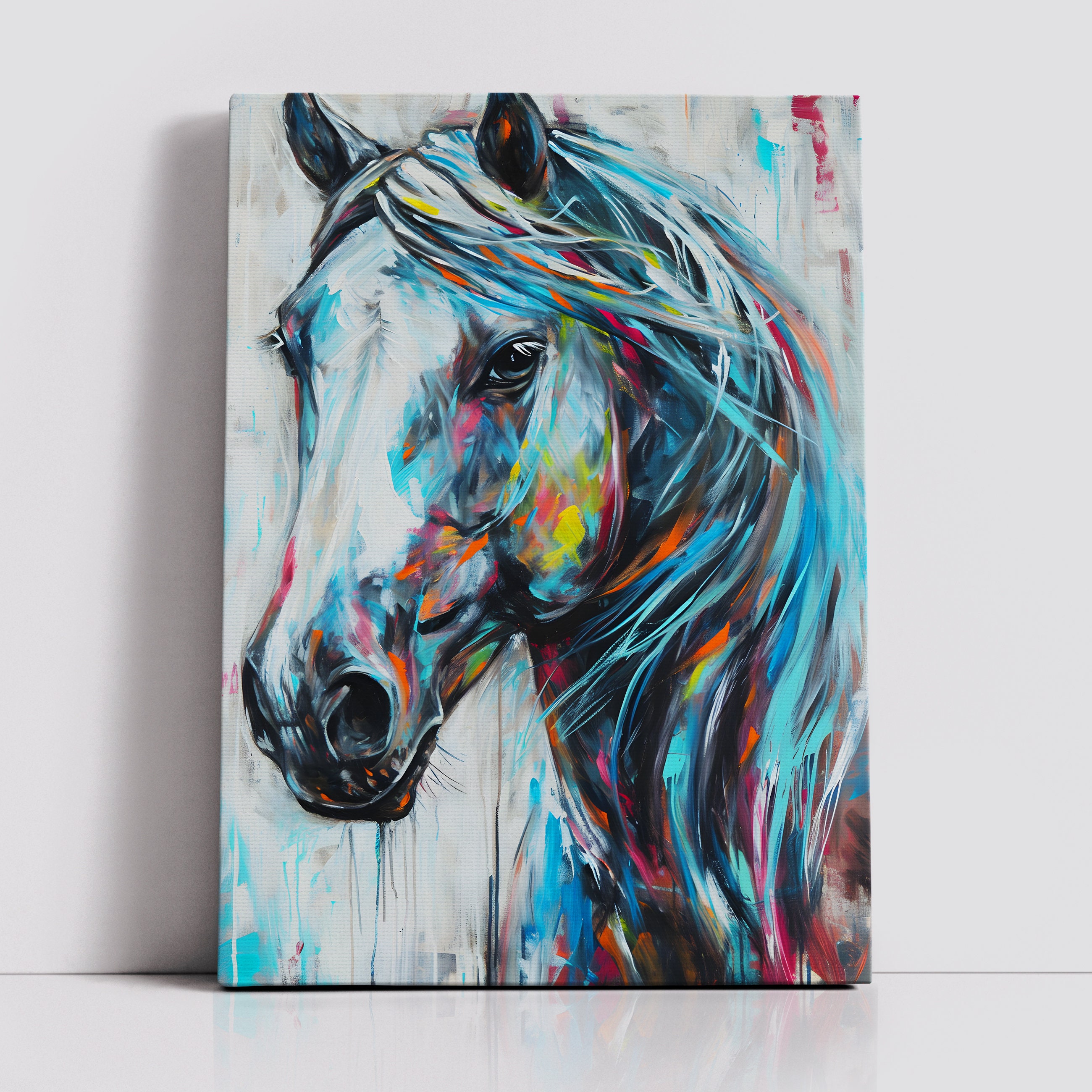 Colorful Horse Fun Animal Lover Abstract Oil Painting Wall Art
