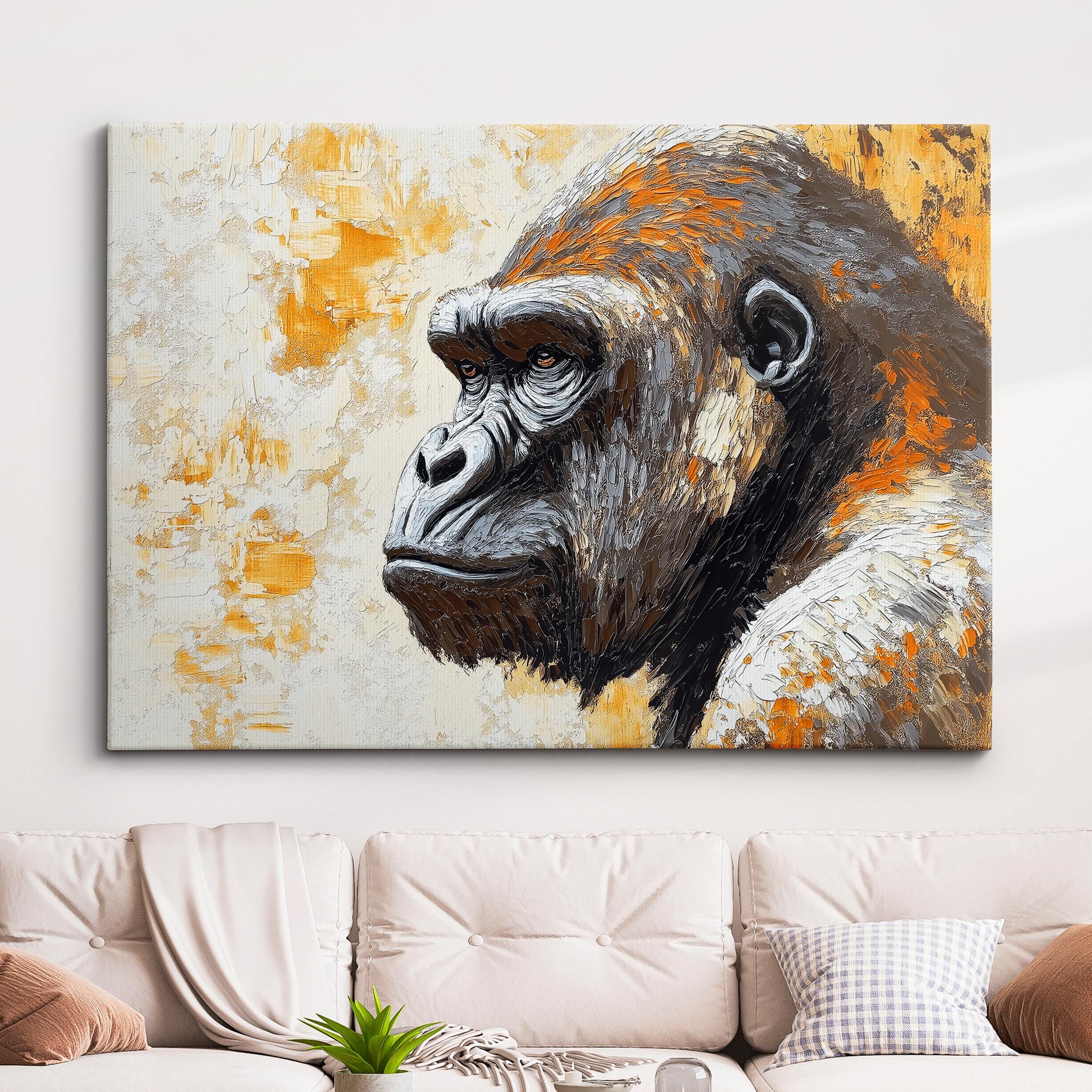 Montanari Papagallo 油彩画 50x70 cm Gorilla Minimal Golden Abstract Modern Oil Painting Wall Art